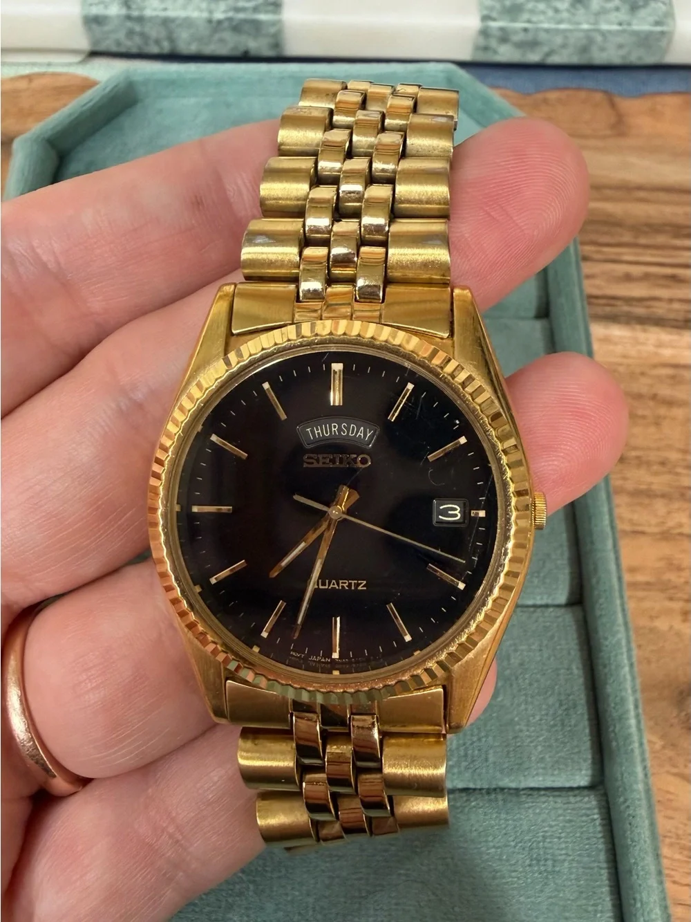 Seiko Gold-Tone Men’s Watch with Black Face
